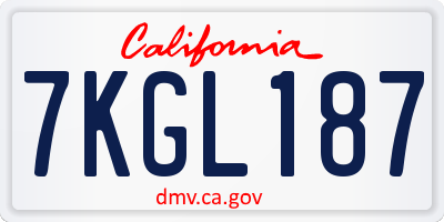 CA license plate 7KGL187