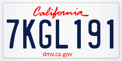 CA license plate 7KGL191