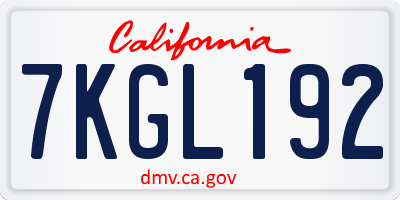 CA license plate 7KGL192