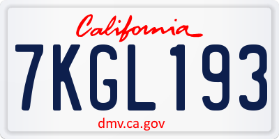 CA license plate 7KGL193