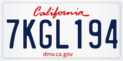 CA license plate 7KGL194