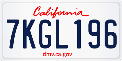 CA license plate 7KGL196