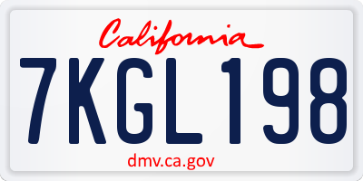CA license plate 7KGL198