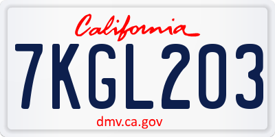 CA license plate 7KGL203