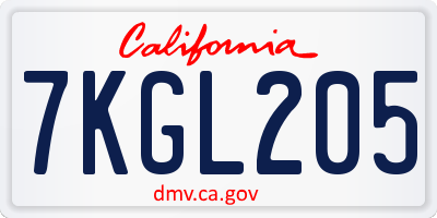 CA license plate 7KGL205