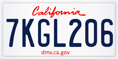 CA license plate 7KGL206