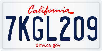 CA license plate 7KGL209