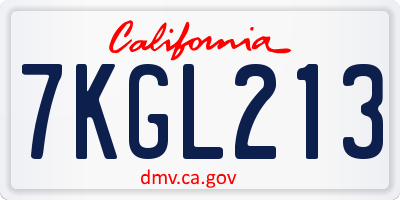 CA license plate 7KGL213