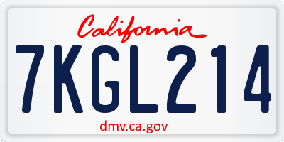CA license plate 7KGL214