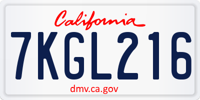 CA license plate 7KGL216