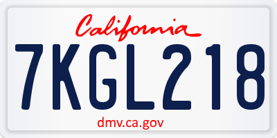 CA license plate 7KGL218