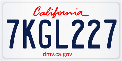 CA license plate 7KGL227