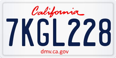 CA license plate 7KGL228