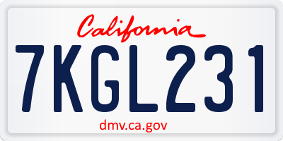 CA license plate 7KGL231
