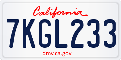 CA license plate 7KGL233