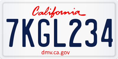 CA license plate 7KGL234