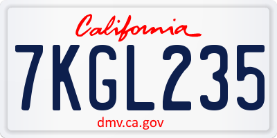 CA license plate 7KGL235