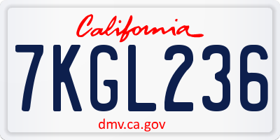 CA license plate 7KGL236