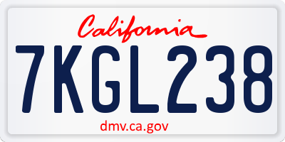 CA license plate 7KGL238