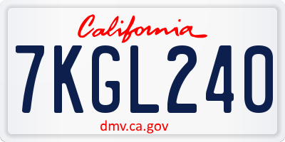 CA license plate 7KGL240