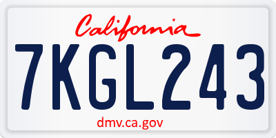 CA license plate 7KGL243