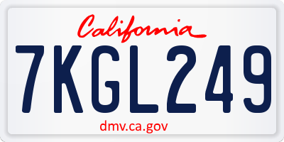 CA license plate 7KGL249