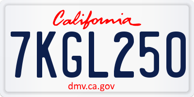 CA license plate 7KGL250