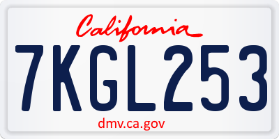 CA license plate 7KGL253