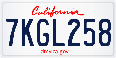 CA license plate 7KGL258