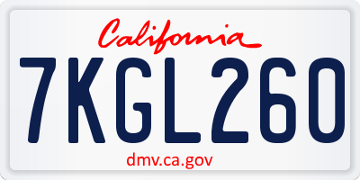 CA license plate 7KGL260