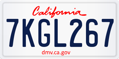 CA license plate 7KGL267
