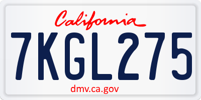 CA license plate 7KGL275