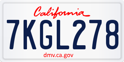 CA license plate 7KGL278