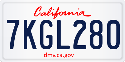 CA license plate 7KGL280