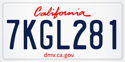 CA license plate 7KGL281