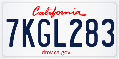 CA license plate 7KGL283