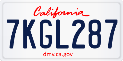 CA license plate 7KGL287