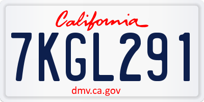 CA license plate 7KGL291