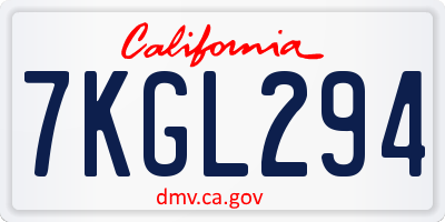CA license plate 7KGL294