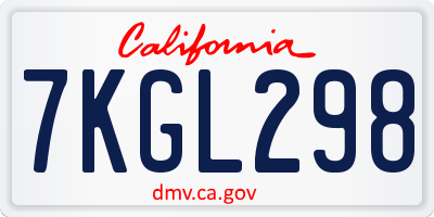 CA license plate 7KGL298