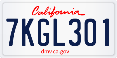 CA license plate 7KGL301