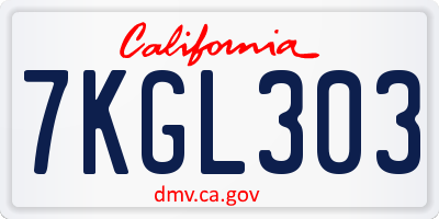 CA license plate 7KGL303