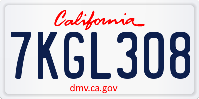 CA license plate 7KGL308
