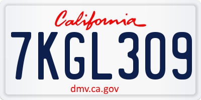 CA license plate 7KGL309