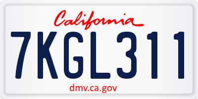CA license plate 7KGL311