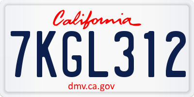 CA license plate 7KGL312