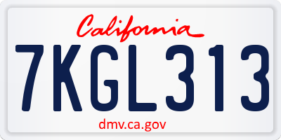 CA license plate 7KGL313