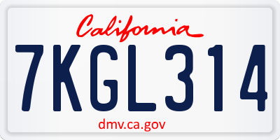 CA license plate 7KGL314