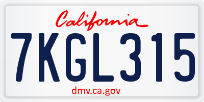 CA license plate 7KGL315