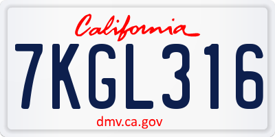 CA license plate 7KGL316